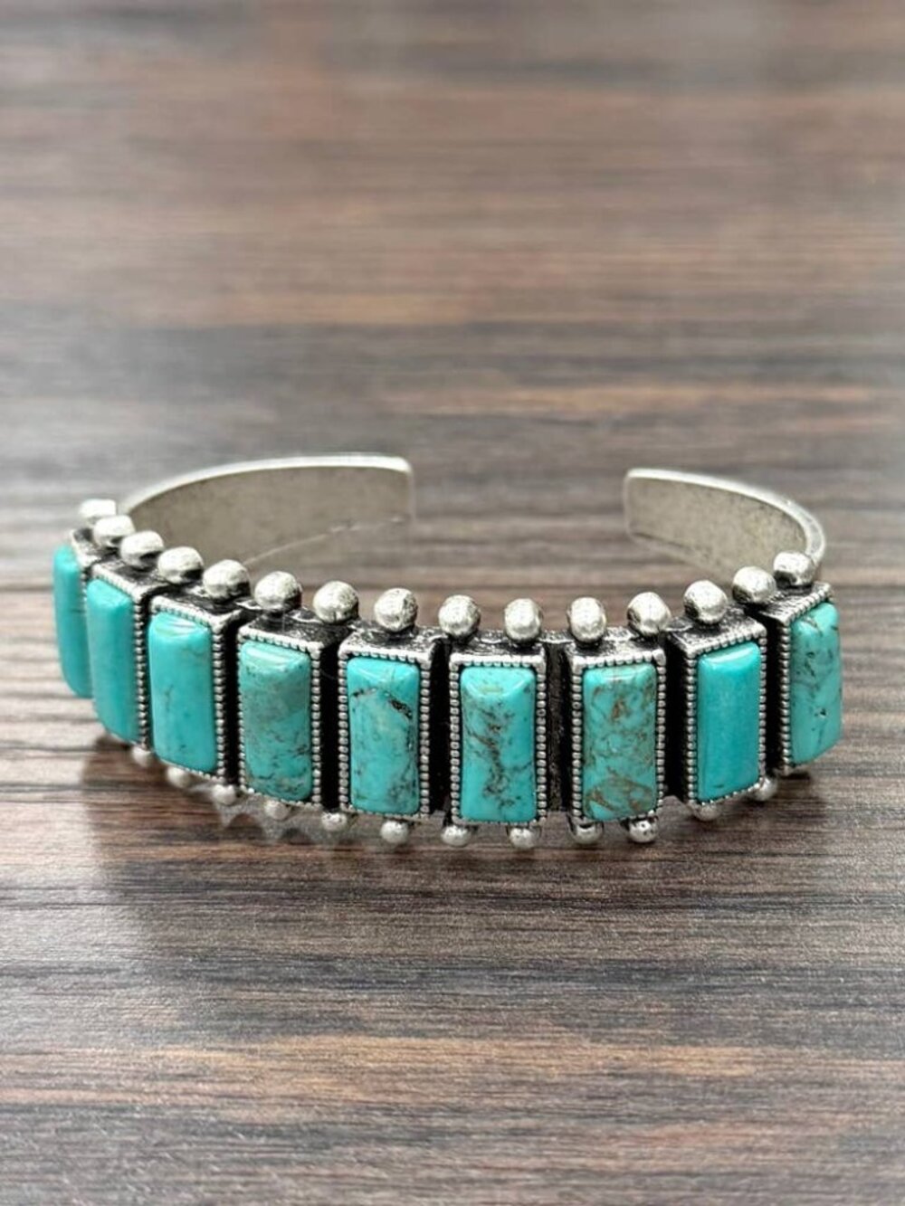 Turquoise Cuff Bracelet Western Boho Rodeo Multi Stone Silver Tone